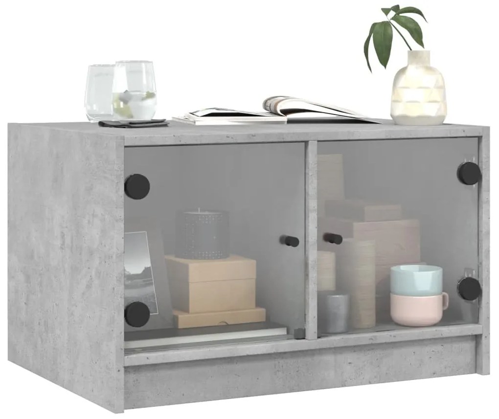 Mesa de centro c/ portas de vidro 68x50x42 cm cinza cimento