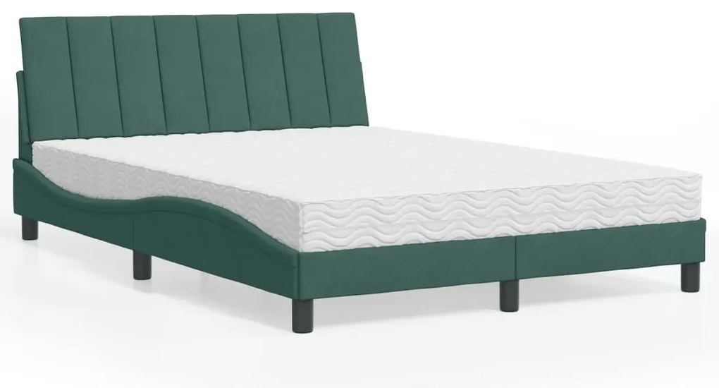 vidaXL Cama com colchão 140x190 cm veludo verde-escuro