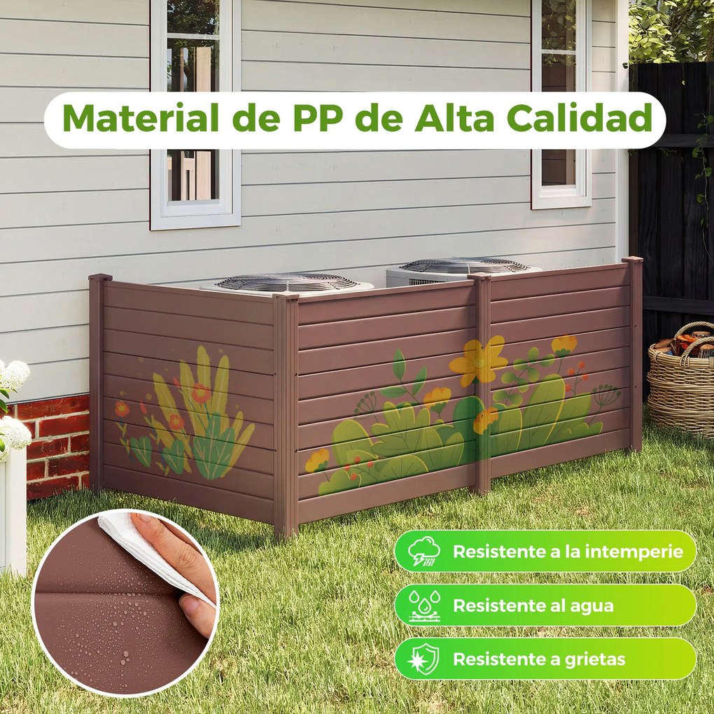 Conjunto com 3 painéis e privacidade para exterior e estacas metálicas 122 x 95 cm, em formato reto ou em U; cobertura para caixote do lixo, Castanho