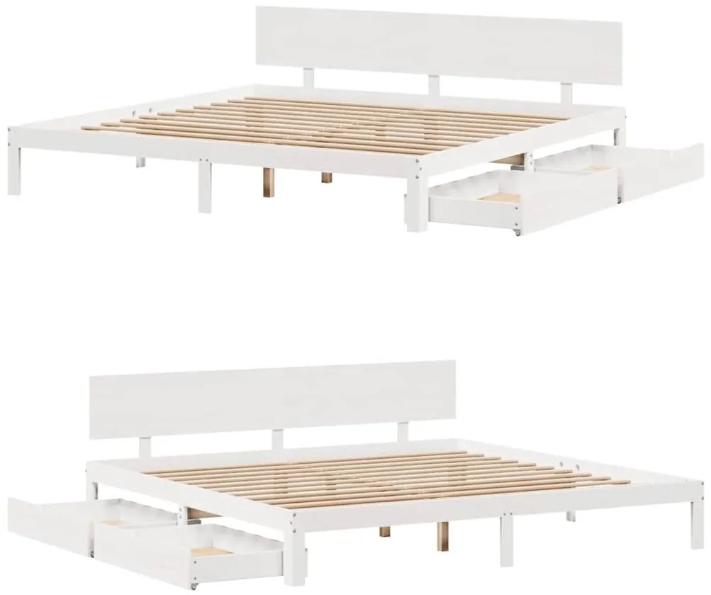 Estrutura de cama c/ gavetas 200x200 cm pinho maciço branco
