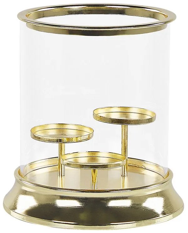 Porta-velas em metal dourado e vidro 24 cm CILEGON Beliani