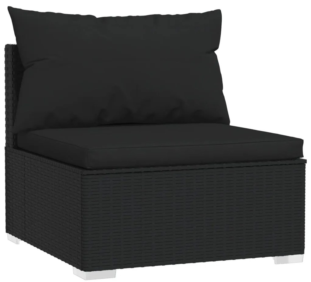 6 pcs conjunto lounge de jardim c/ almofadões vime PE preto