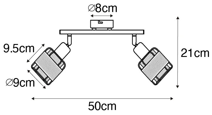 Candeeiro de teto design preto com dourado 2-luzes - Noud