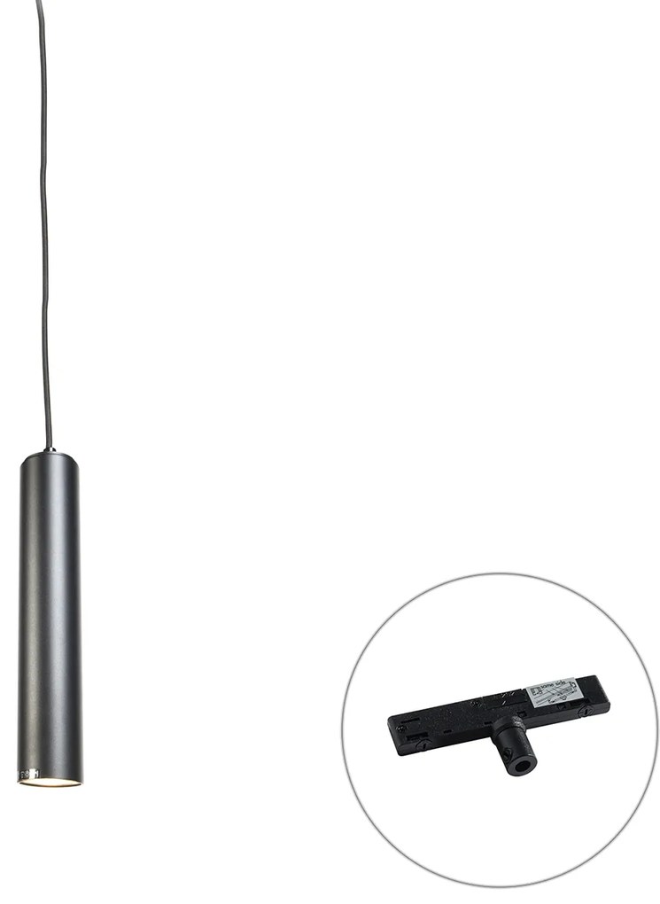 Candeeiro Pendente de Design Preto Incl. Adaptador de Calha Monofásico - Slimline Tuba Pequeno