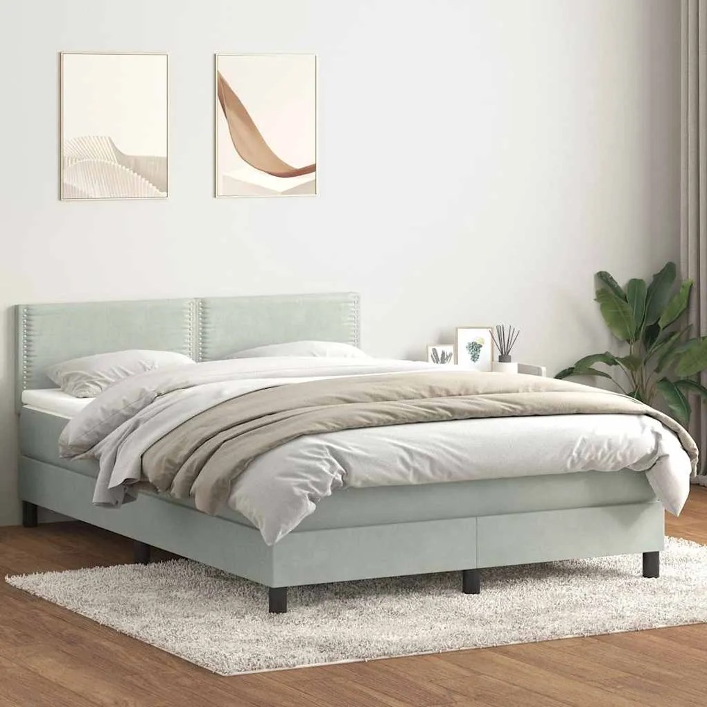 vidaXL Cama com molas/colchão 140x220 cm veludo cinzento-claro