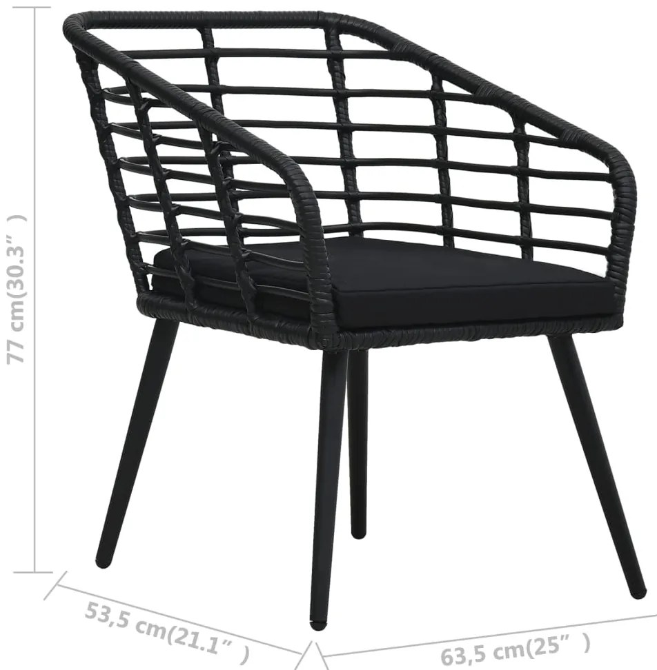 3 pcs conjunto bistrô vime PE preto