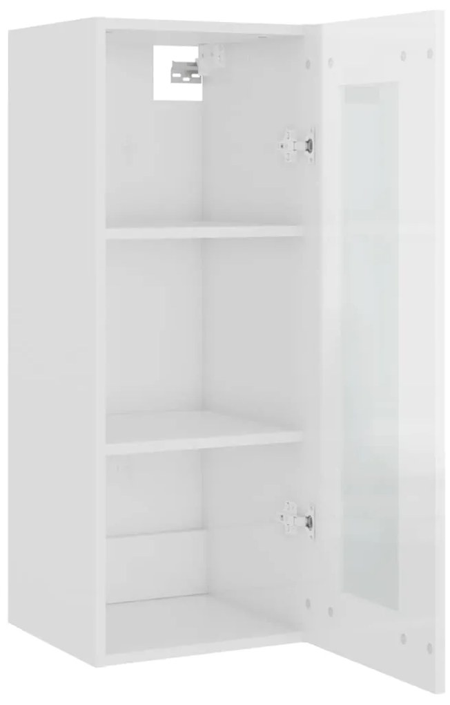 Armário de parede suspenso 34,5x34x90 cm branco brilhante