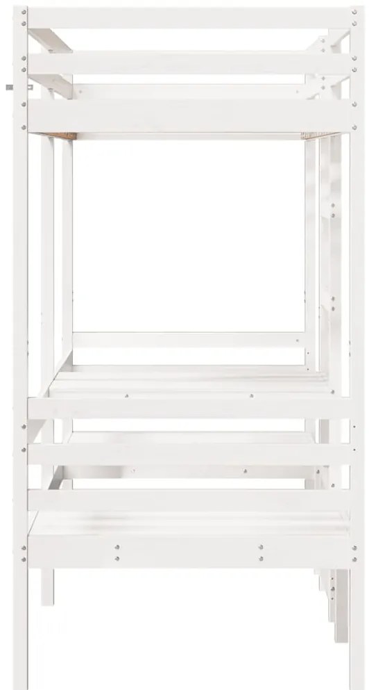 Cama alta c/ secretária/cadeiras 90x190 cm pinho maciço branco