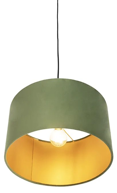 Candeeiro de suspensão com abajur de veludo verde com dourado 35 cm - Combi Country / Rústico,Rústico