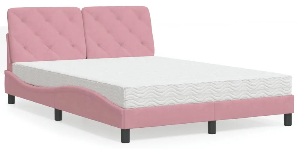 vidaXL Cama com colchão 140x200 cm veludo rosa