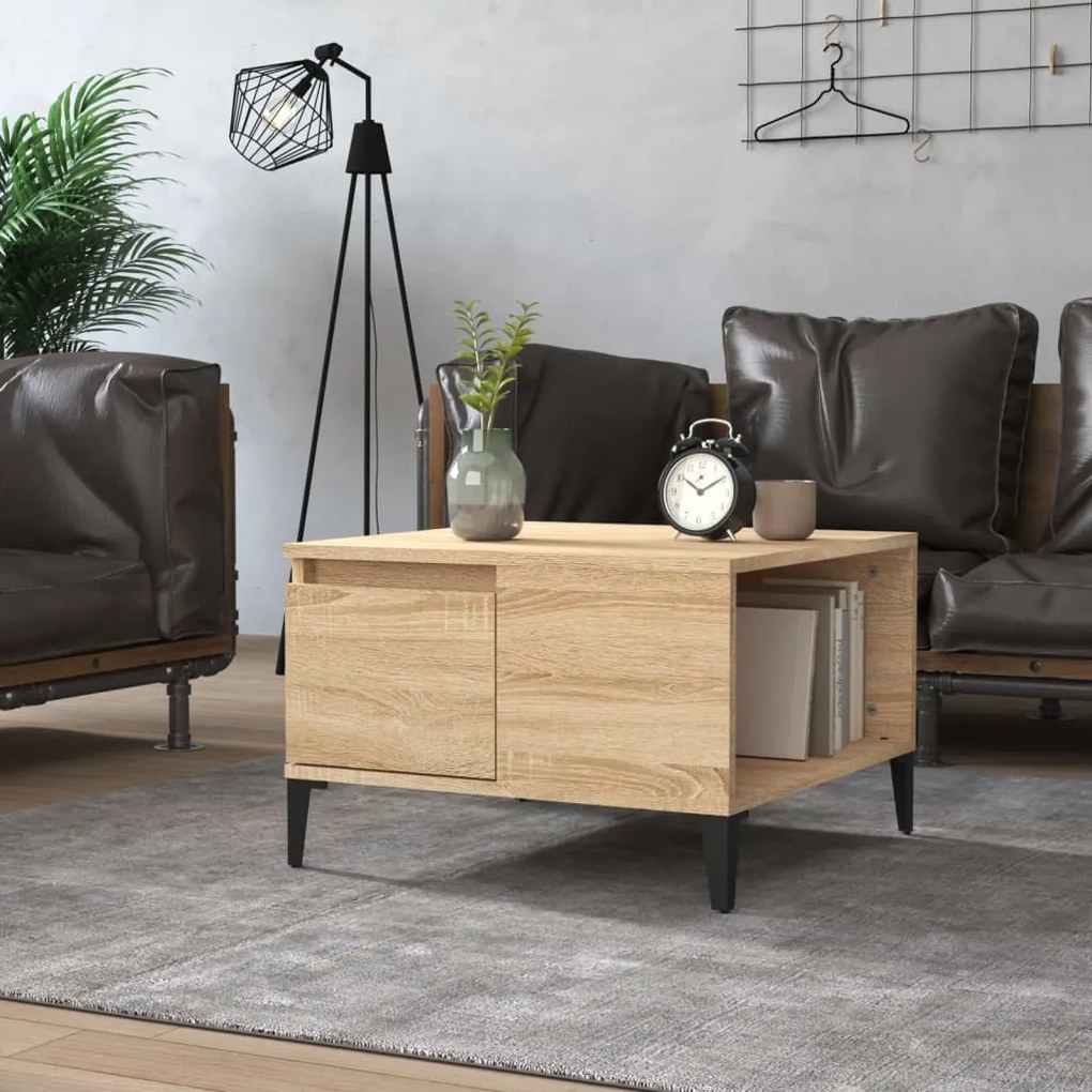 vidaXL Mesa de centro 55x55x36,5 cm derivados madeira carvalho sonoma