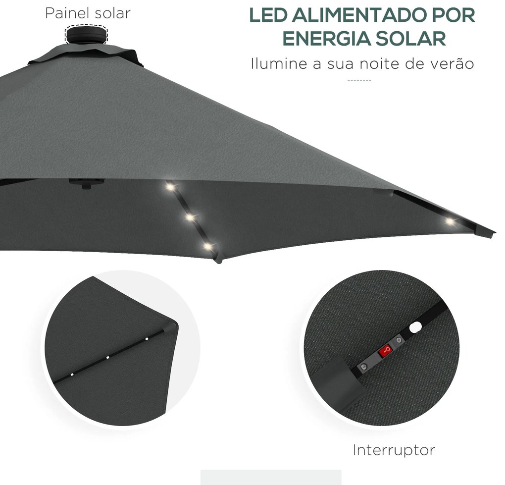Chapéu de Sol Excêntrico de 3 m com Luzes LED Chapéu de Sol de Jardim