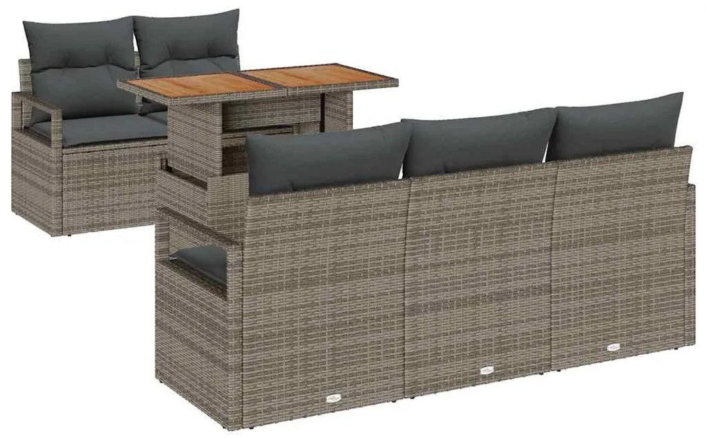 Conjunto de Sofá de Jardim com 6 Peças e Almofadas Cinza em Rattan Pol