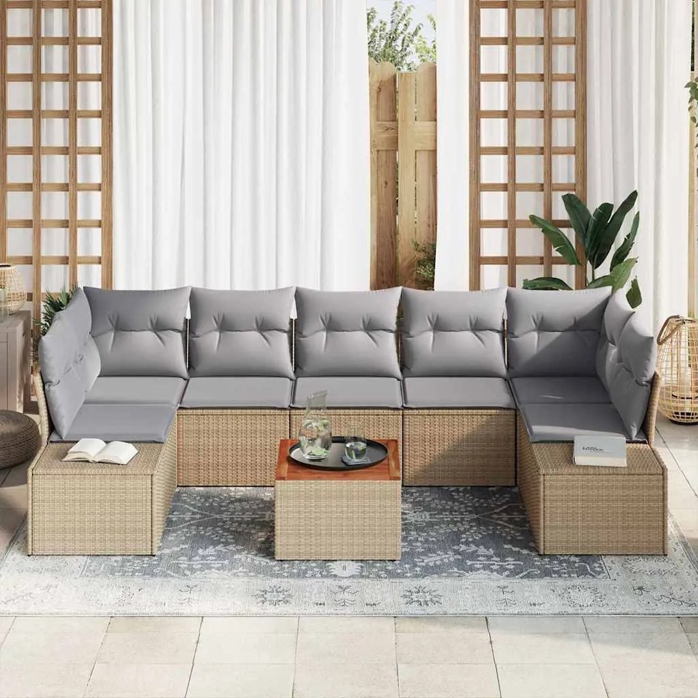 Conjunto de Sofás de Jardim 8 pcs Bege, cinza claro