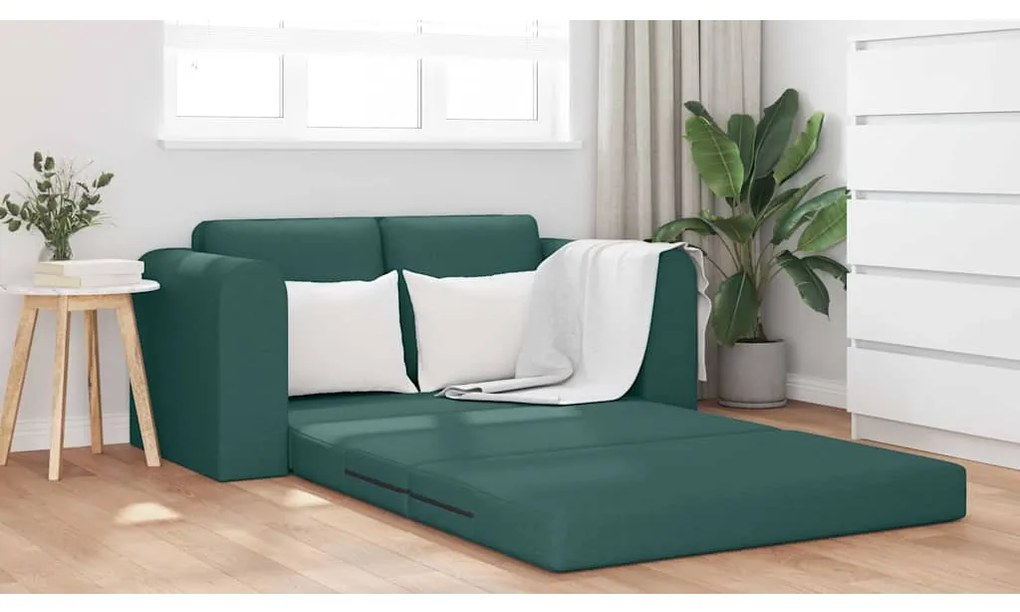 Sofá-Camas 2 em 1 Verde Escuro 148x71x83 cm Tecido