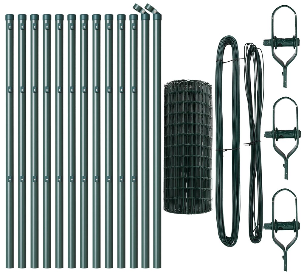 Cerca Euro com 13 Postes 0.4x25 m Aço Galvanizado Verde