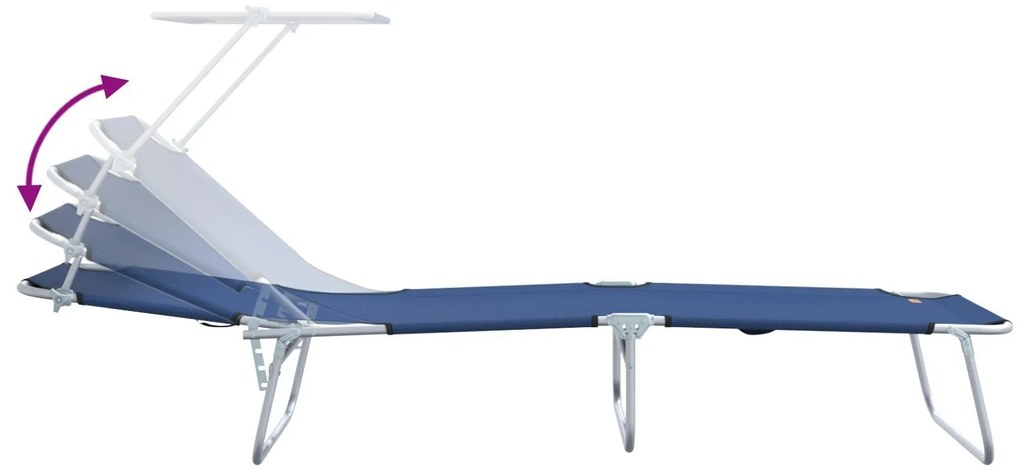 Espreguiçadeiras Dobráveis 2 pcs com Toldo Azul Tecido Oxford 600D