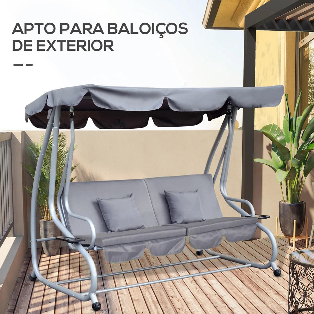 Conjunto de 2 Almofadas para Baloiço Almofada de Assento e Encosto de 3 Lugares 162x47x7 cm  Cinza