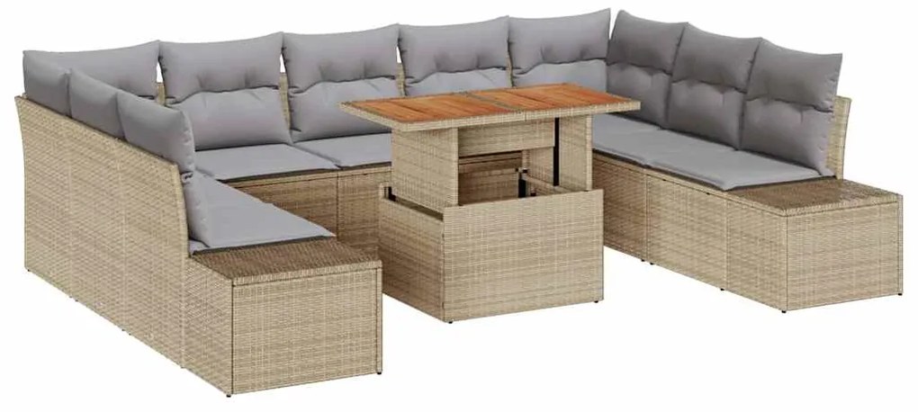 Conjunto de Jantar de Jardim com 10 peças e almofadas em rattan poliés