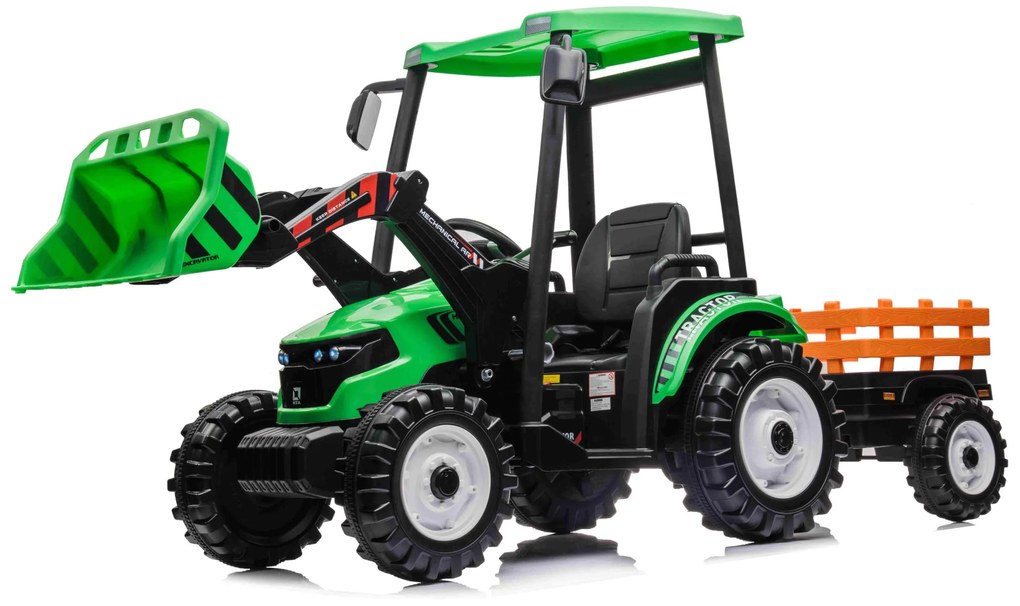 Trator elétrico para Crianças 24V 2x200W MEGA D68 Tractor com Reboque Assento de couro, Rodas Plástico Verde