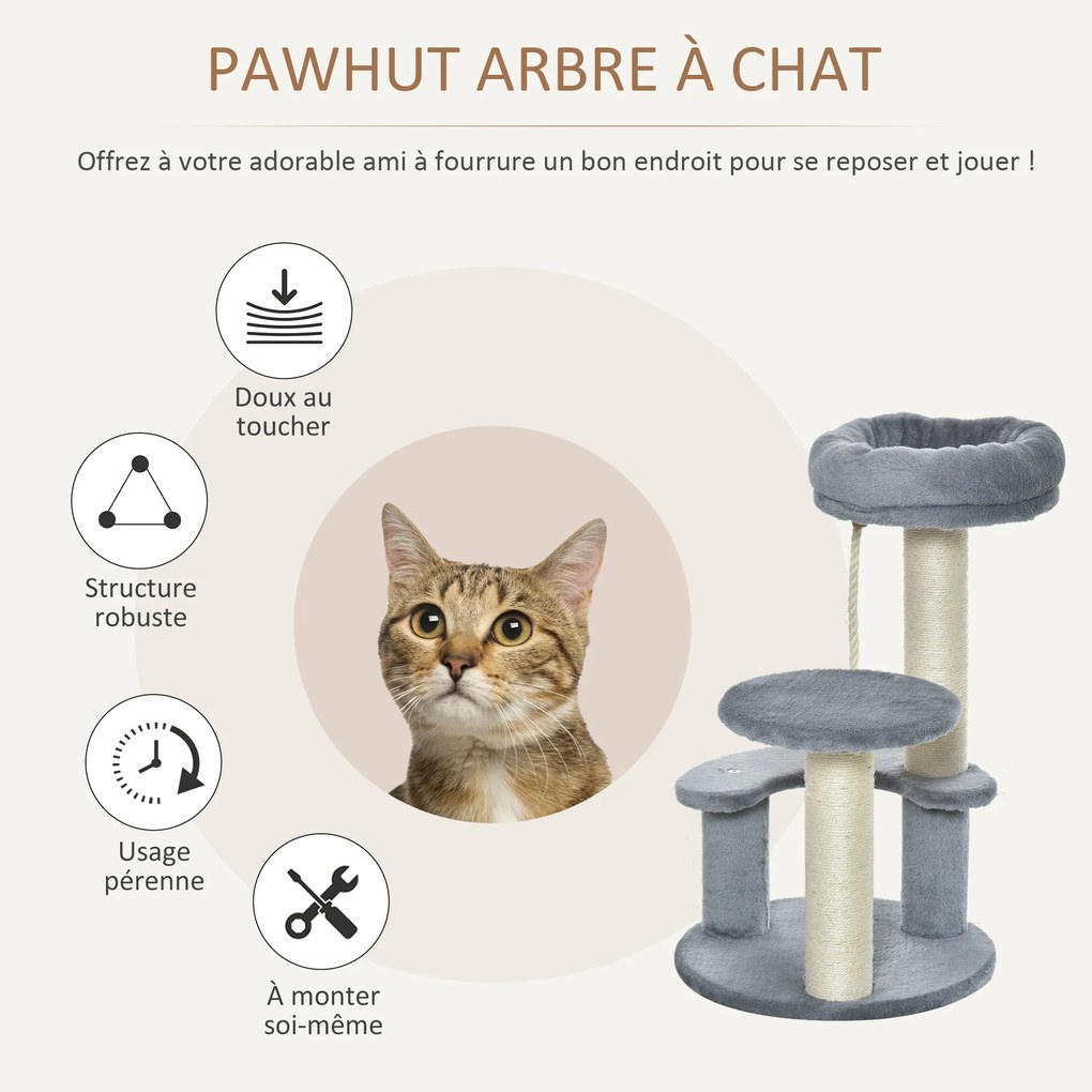 Arranhador para gatos com 2 arranhadores de sisal natural, 3 plataformas e corda para trepar; dimensões: Ø 40 x 65 cm (altura); pelúcia de alta densid