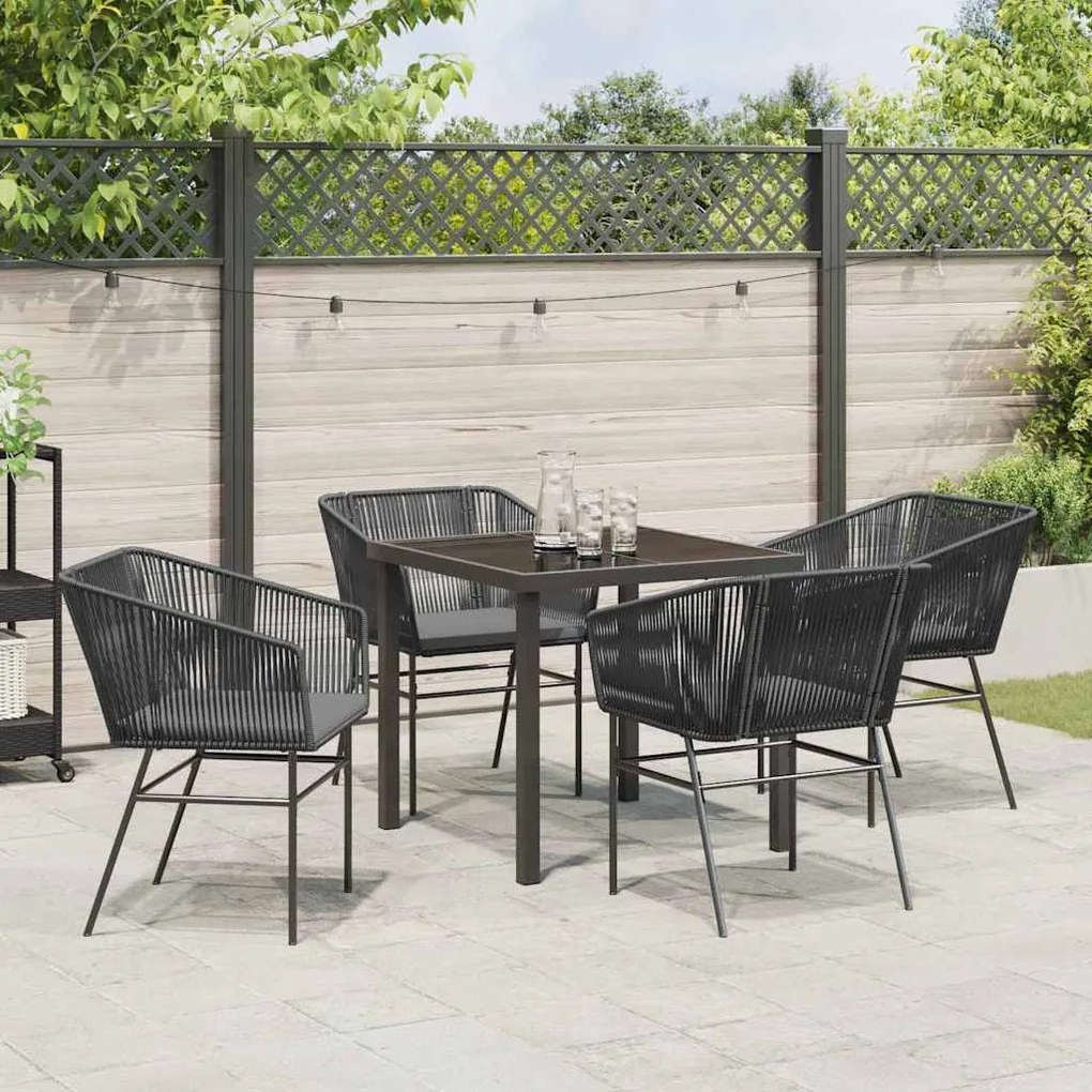 Conjunto de Jantar de Jardim com 5 Peças e Almofadas Pretas de Rattan