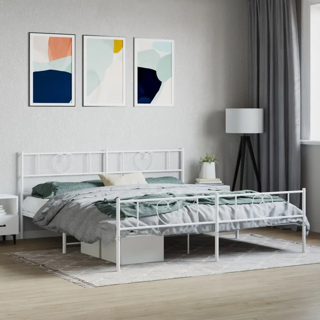 Estrutura de cama com cabeceira e pés 193x203 cm metal branco