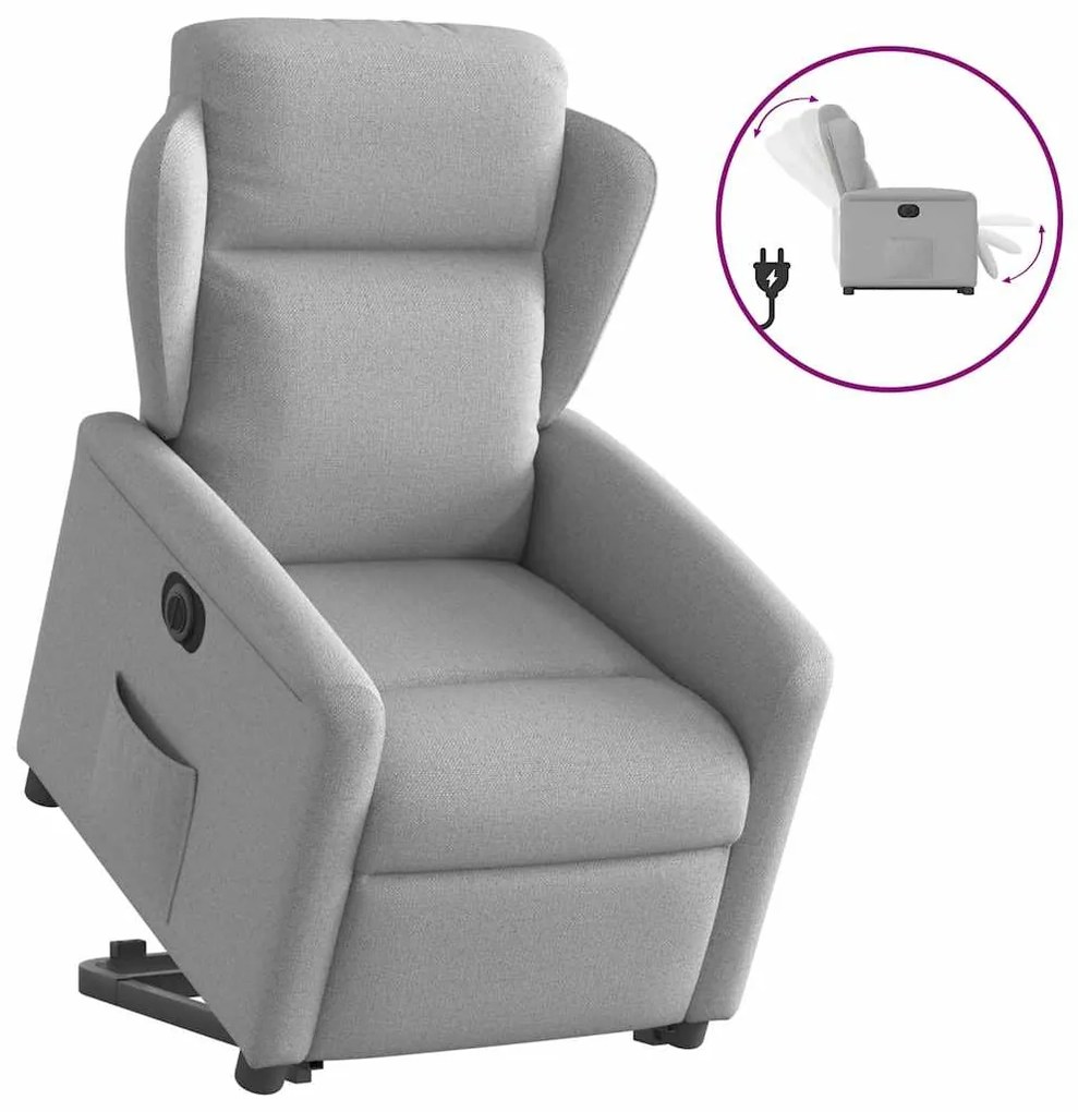 vidaXL Poltrona reclinável elevatória elétrica tecido cinzento-nublado