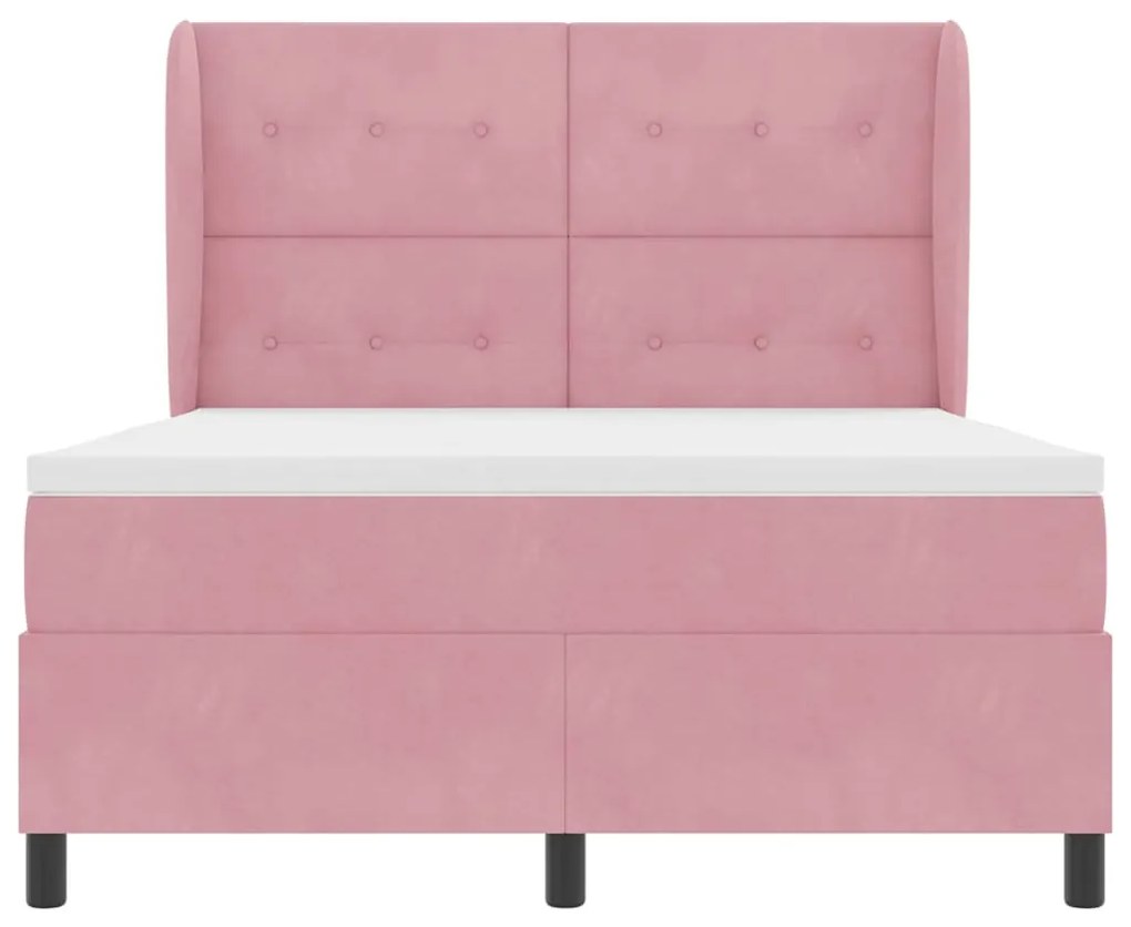 Cama Box com Colchão Rosa 140x200 cm em Veludo