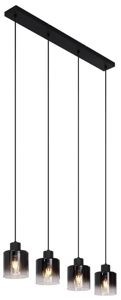 Candeeiro Pendente Moderno Preto com Vidro Fumê 4 Luzes - Dame