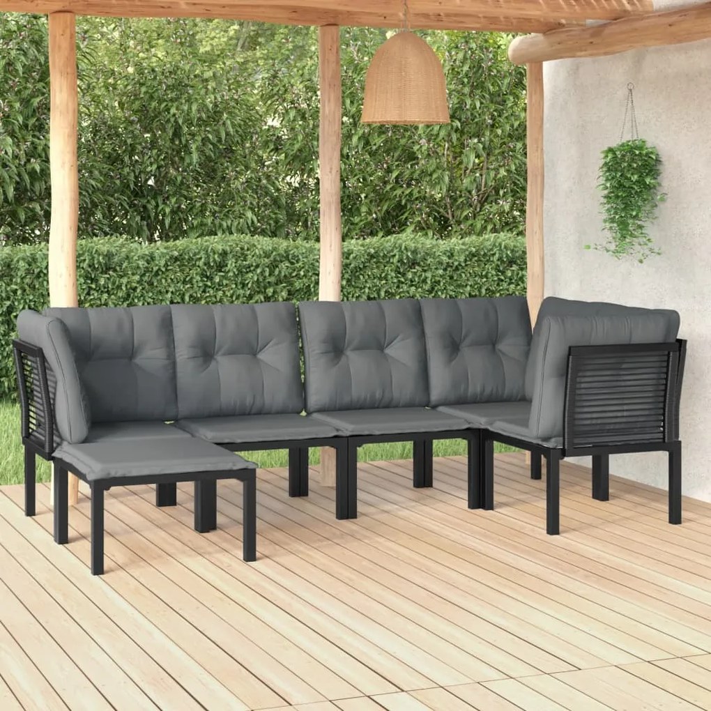 vidaXL 6 pcs conjunto lounge de jardim vime PE preto e cinzento