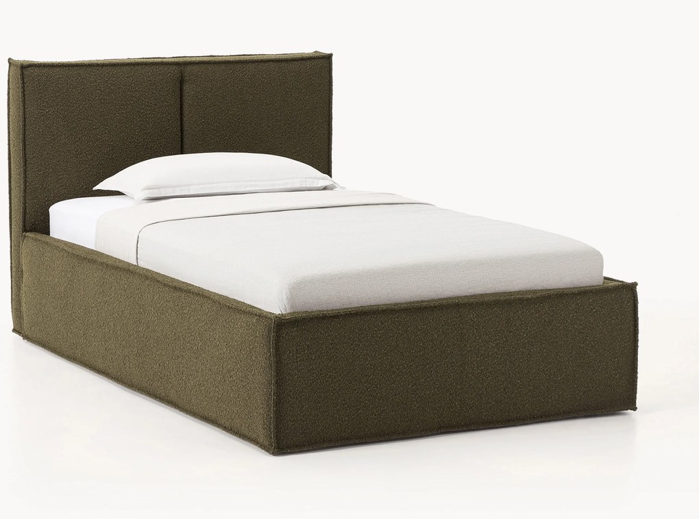 Cama de solteiro estofada em bouclé com arrumação Dream