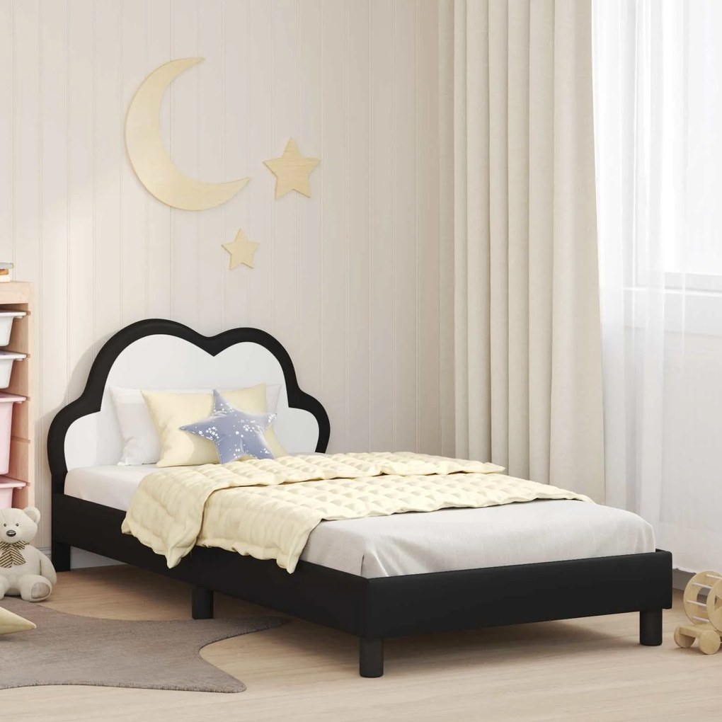 vidaXL Estrutura de Cama Infantil com Cabeceira Preto 90 x 190 cm PU