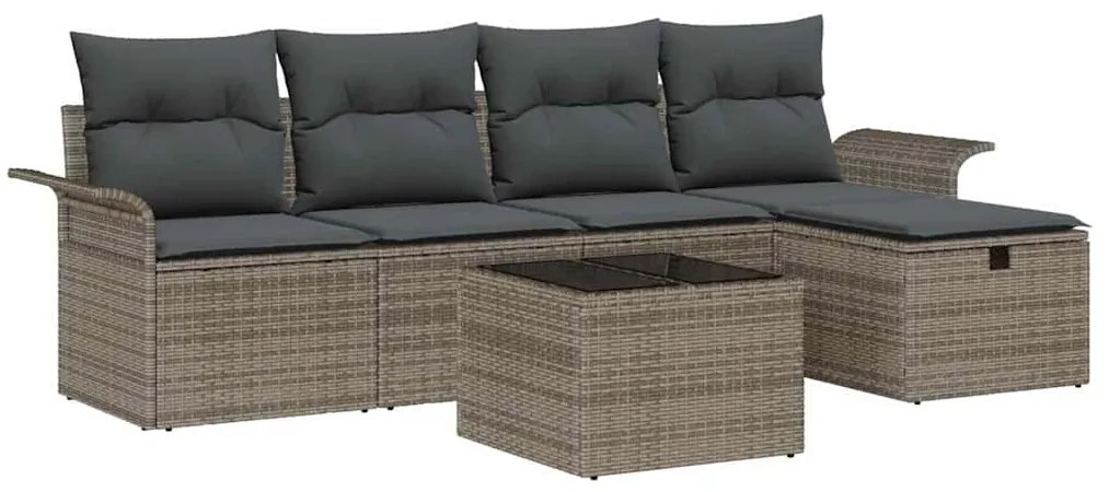 Conjunto de Sofá de 6 Peças com Almofadas Cinza Vime Sintético