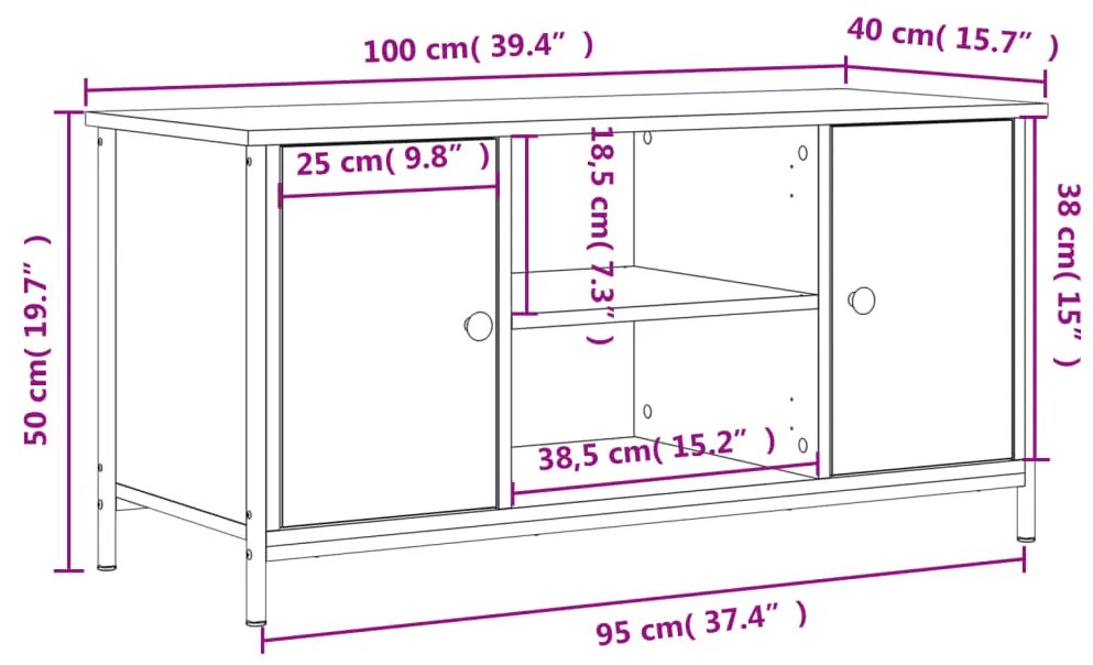 Móvel de TV 100x40x50 cm derivados de madeira preto