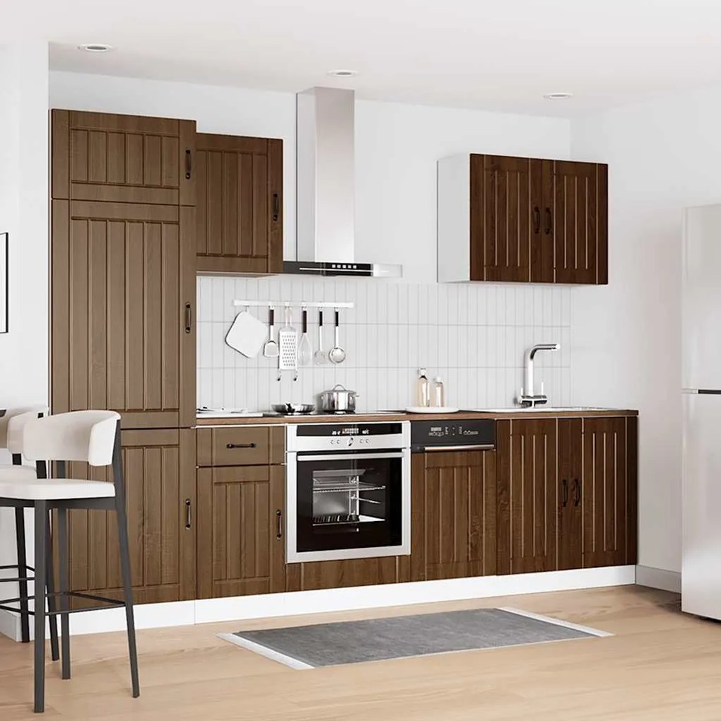 7 peças armário de cozinha conjunto Lucca carvalho castanho