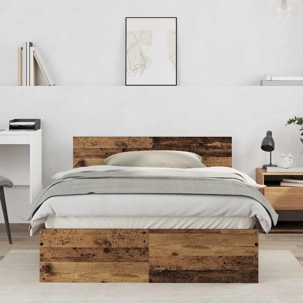vidaXL Estrutura de Cama com Cabeceira Madeira Antiga 120 x 190 cm