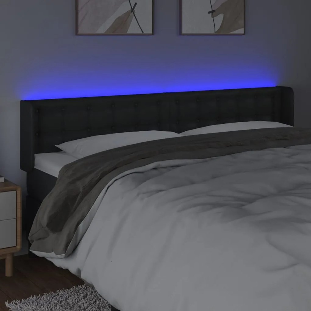 Cabeceira de cama c/ LED couro artificial 163x16x78/88 cm preto