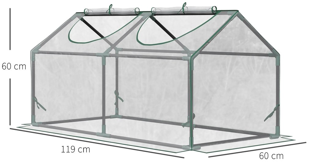 Estufa 119x60x60cm Estufa de Jardim com 2 Janelas Enroláveis para Cult