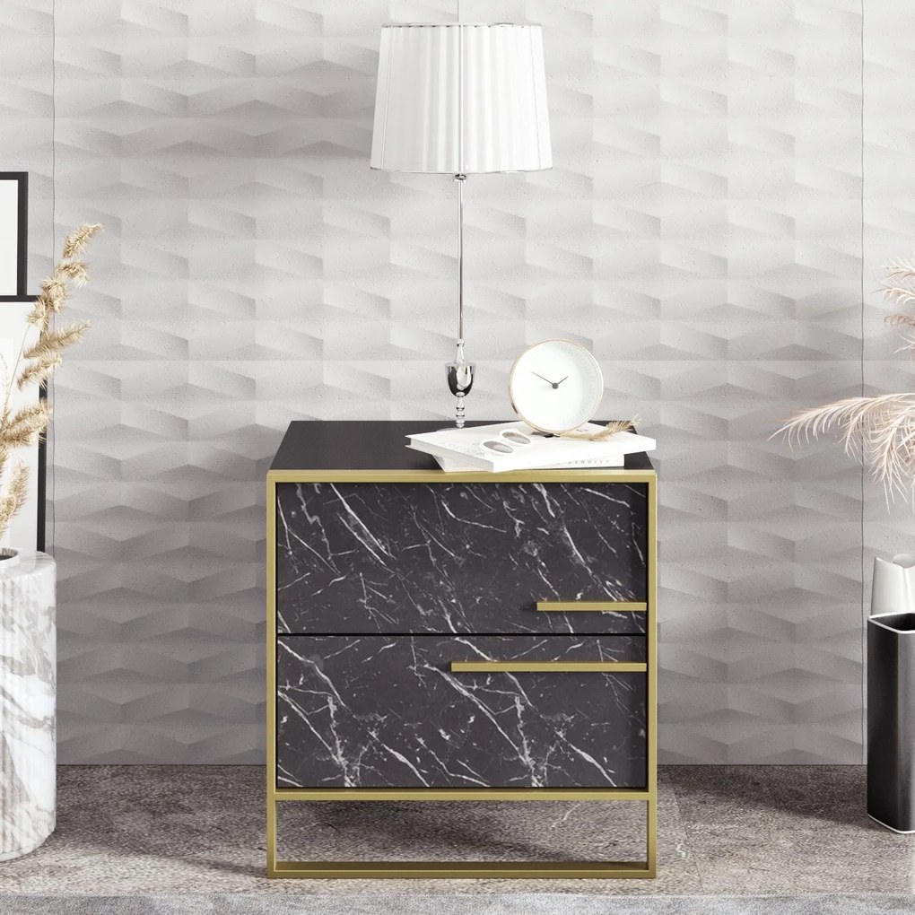 Mesa de Cabeceira Polka – Dourado e Preto – 50x51,8x38,5 cm
