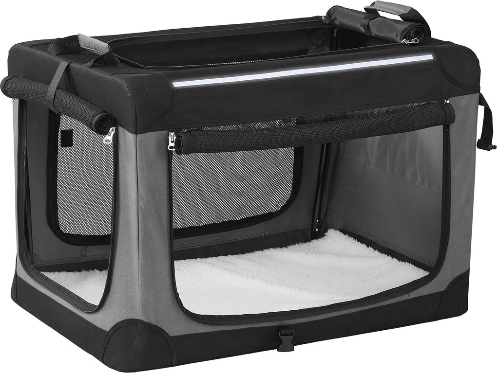 Transportadora dobrável para cães 76 x 53 x 53 cm, tecido Oxford, bolsa para cães com 4 portas em tecido de malha preta