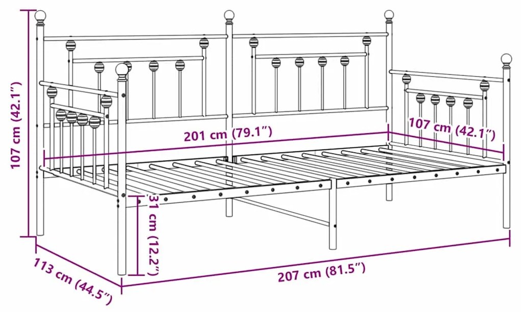 Estrutura de Cama Dia vidaXL Preta 107x203 cm Aço