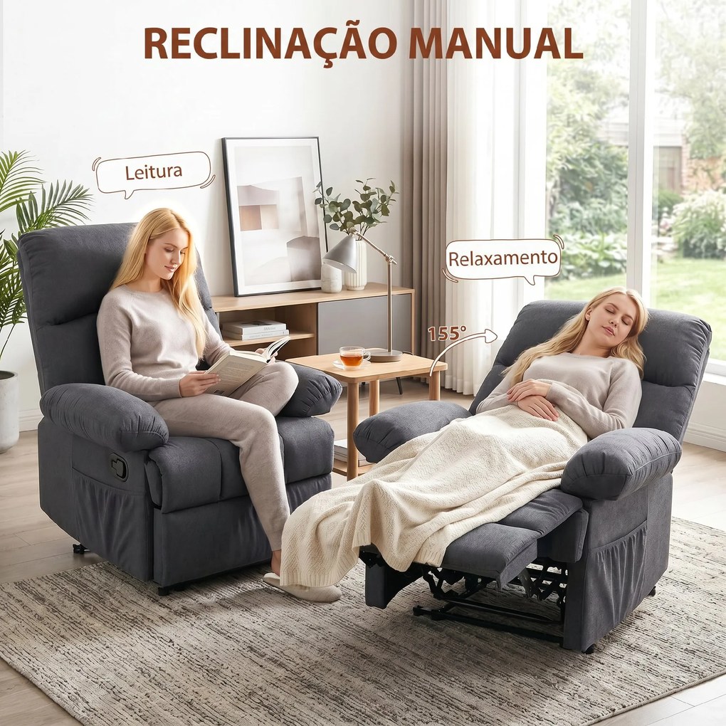 Poltrona de Massagem Relax Reclinável com 8 Pontos de Massagem e Função Calor 85x93x103 cm Cinza