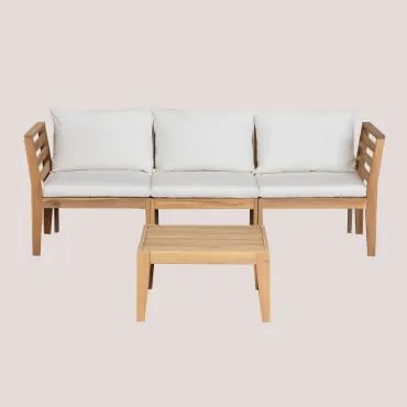 Conjunto De Sofá Modular De 3 Peças Filips Com Braços E Mesa De Centro Em Madeira De Acácia Gardénia Branco - Sklum