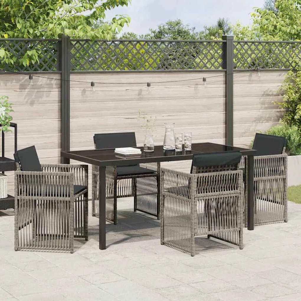 Conjunto de Jantar de Jardim com 5 Peças e Almofadas Cinzas em Rattan