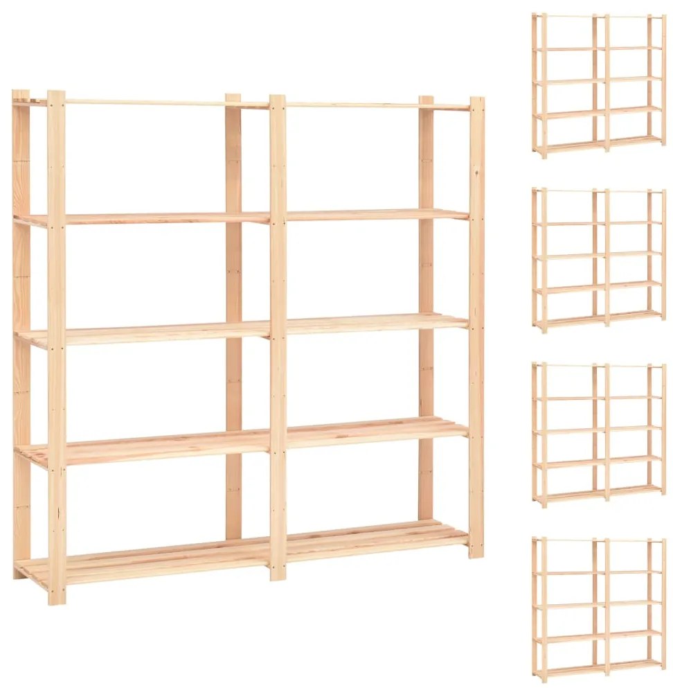 5 unidades arrumação 5 prateleiras 170x38x170cm pinho 500 kg