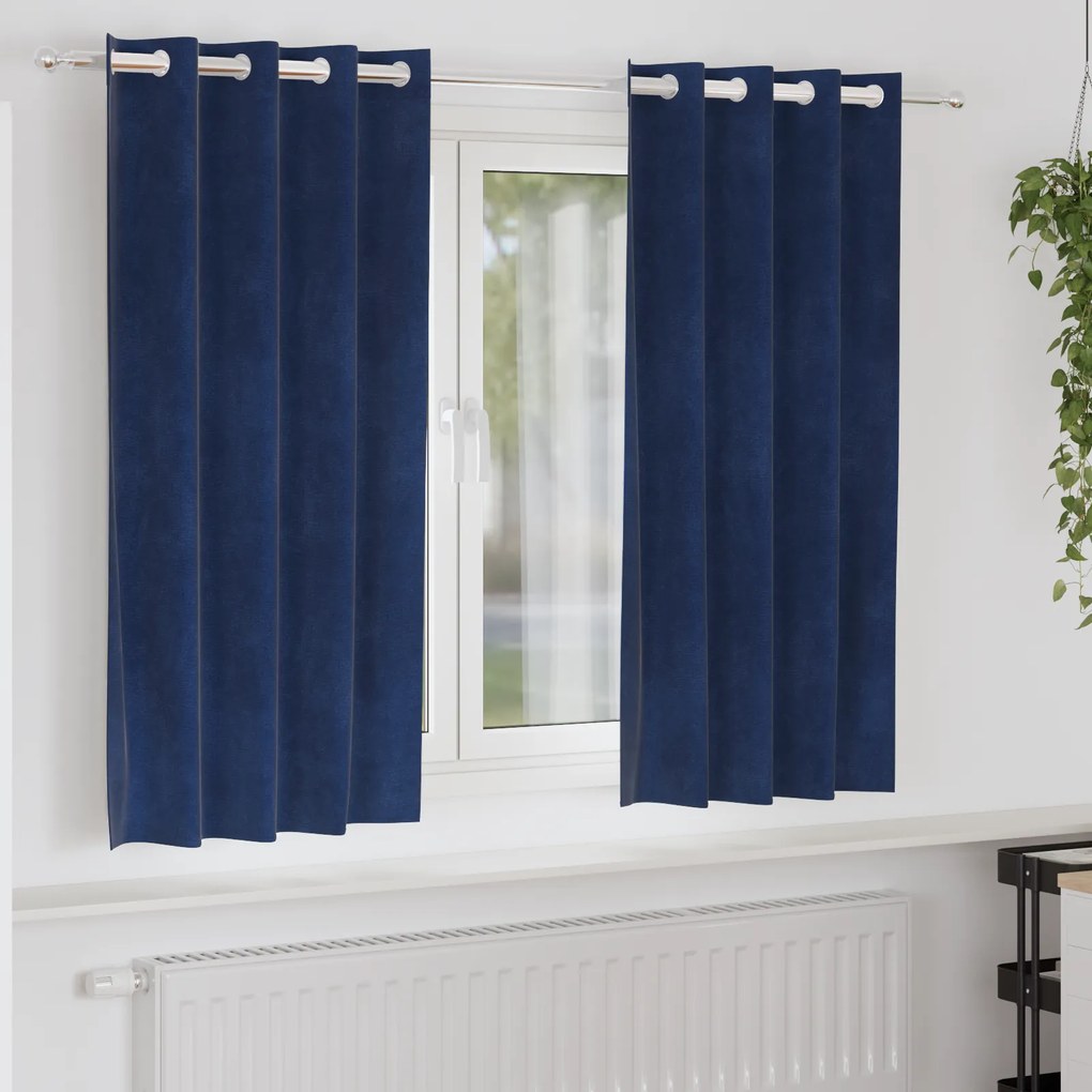 Cortinas Blackout vidaXL com Ilhós 2 pcs Veludo Azul Escuro