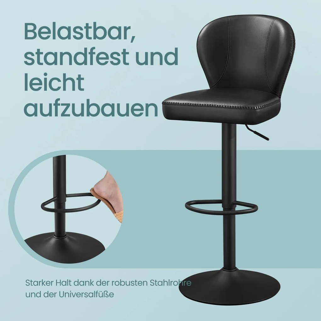 Conjunto de 2 bancos altos giratórios com encosto 42 x 49 x 94-115 cm Preto