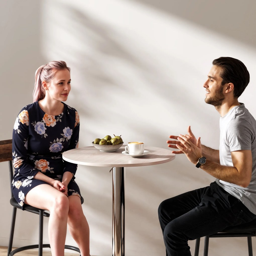 Mesa de Bar com Altura Ajustável Ø60x67-93 cm Giratória 360° com Base Redonda (BANCOS NÃO INCLUÍDOS) Mesa Alta Moderna para Cozinha Ø60x67-93 cm Madei