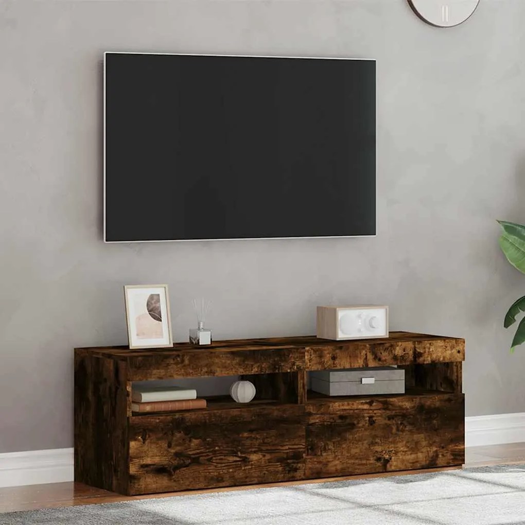 Mesas cabeceira c/ LEDs 2 pcs 60x35x40 cm carvalho fumado